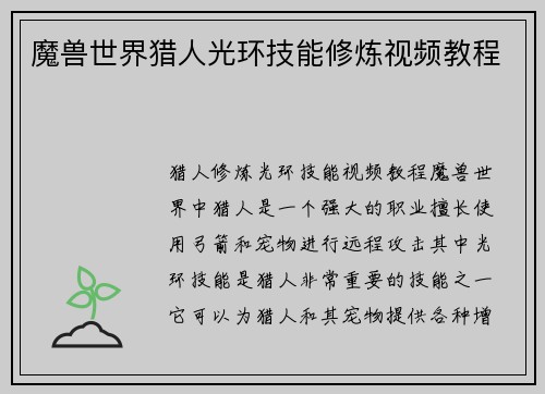 魔兽世界猎人光环技能修炼视频教程